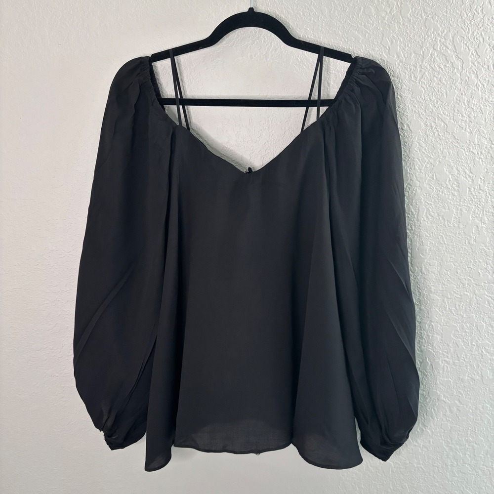 Pomander Place Black Cold Shoulder Puff Sleeve Blouse Size M Zipper Back